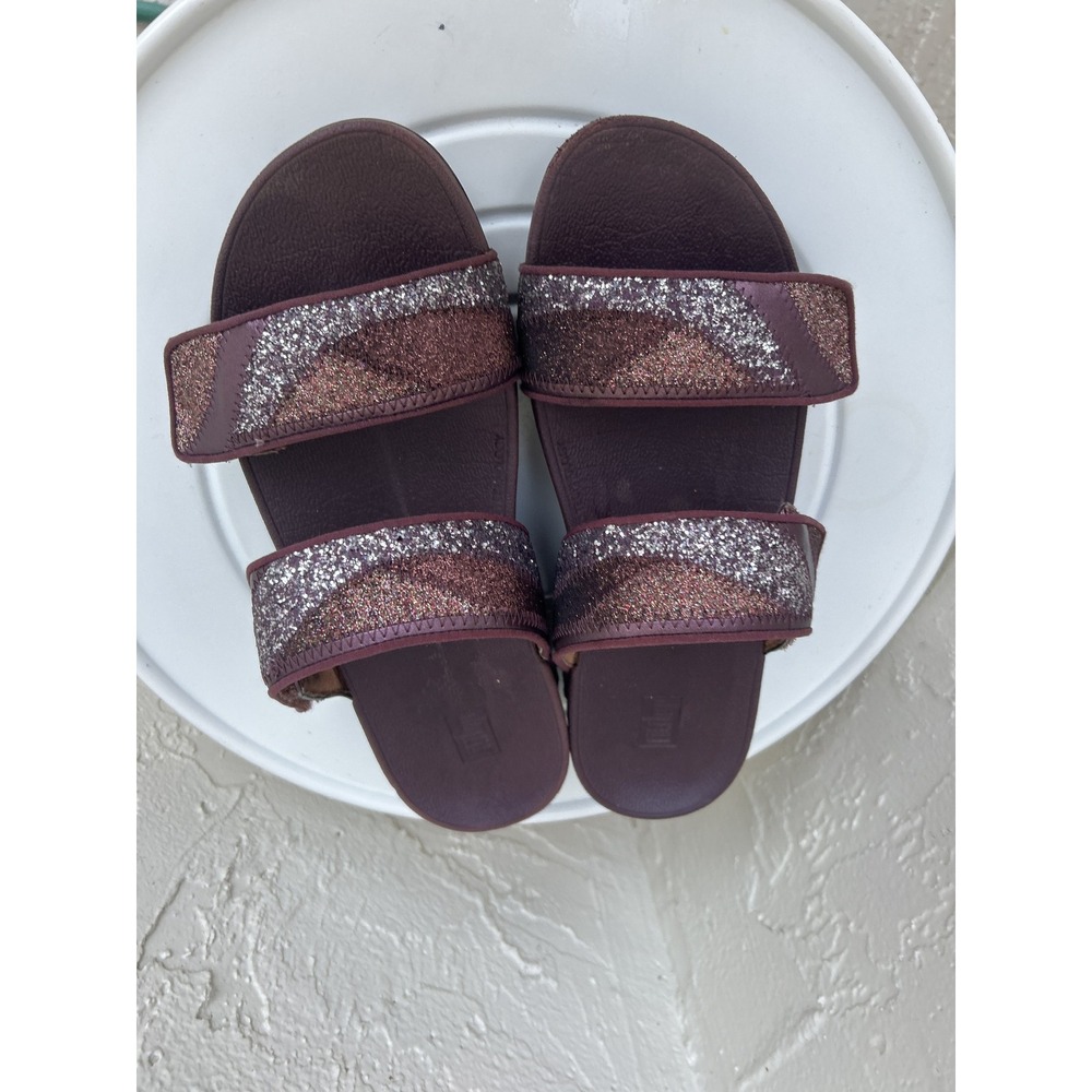 FitFlop Lulu Glitter Aubergine Purple Microwobbleboard Slide Sandals women 7
